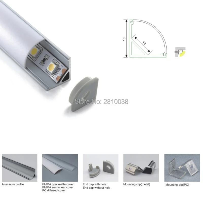 

500 x 2M Sets/Lot V style led alu housing profile and anodized silver 90 degree corner profile led strip kitchen corner lamp