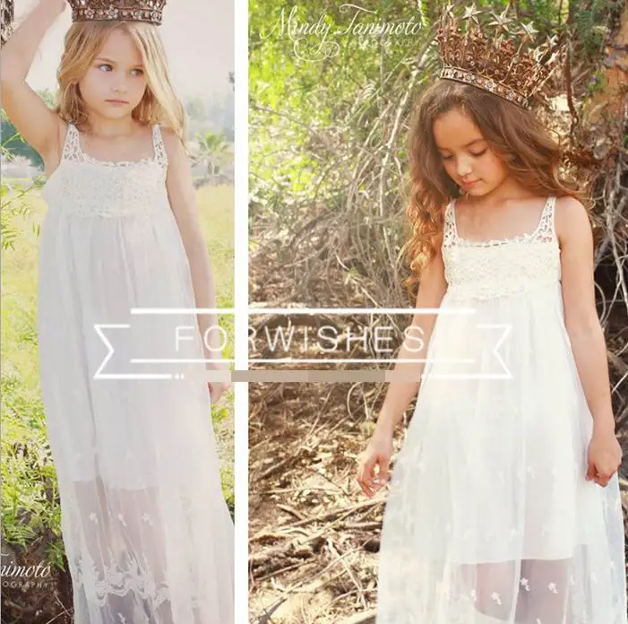 Wholesale Summer New Small Girl Beach Dress White Lace Bohemia Slip