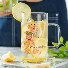 Мультфильм Леопард Стекло домашняя Розовая пантера 600 мл Молоко Фруктовый сок чашка термостойкая прозрачная кружка с ручкой