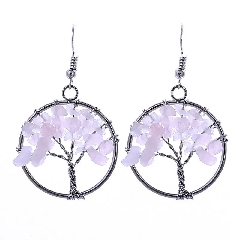 

Drop Shipping Newest Natural Stone Tree Of Life 7 Chakra Earrings Drop Round Earrings Reiki Art Women Girl Yoga Jewelry Hollow