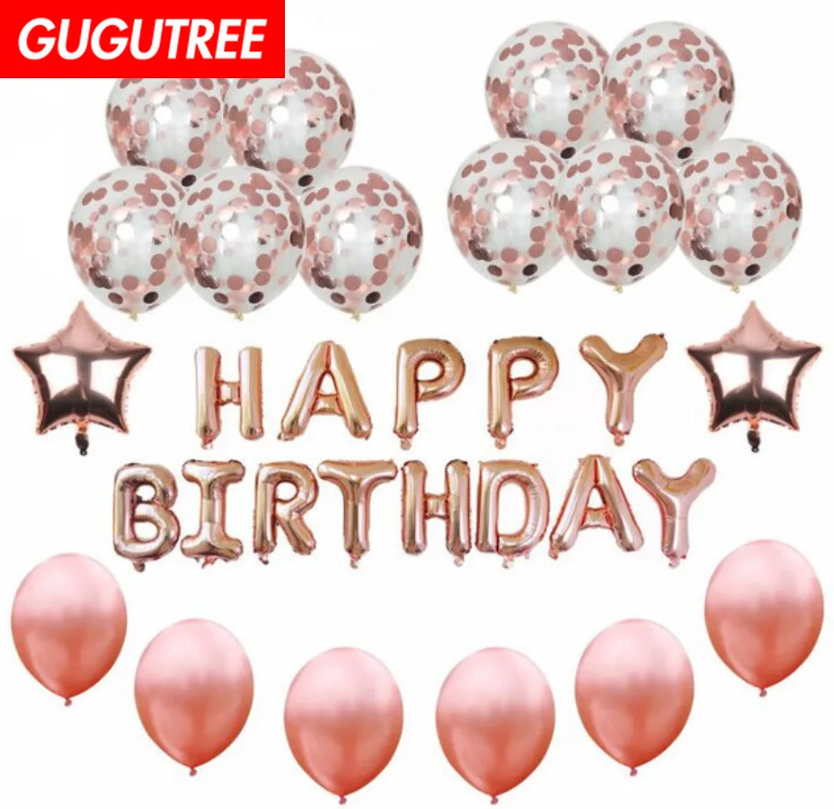 

GUGUTREE PARTY one set rose gold silver latex foil ballon Banners Paper flowers tassels Streamers happy birthday party PD-84