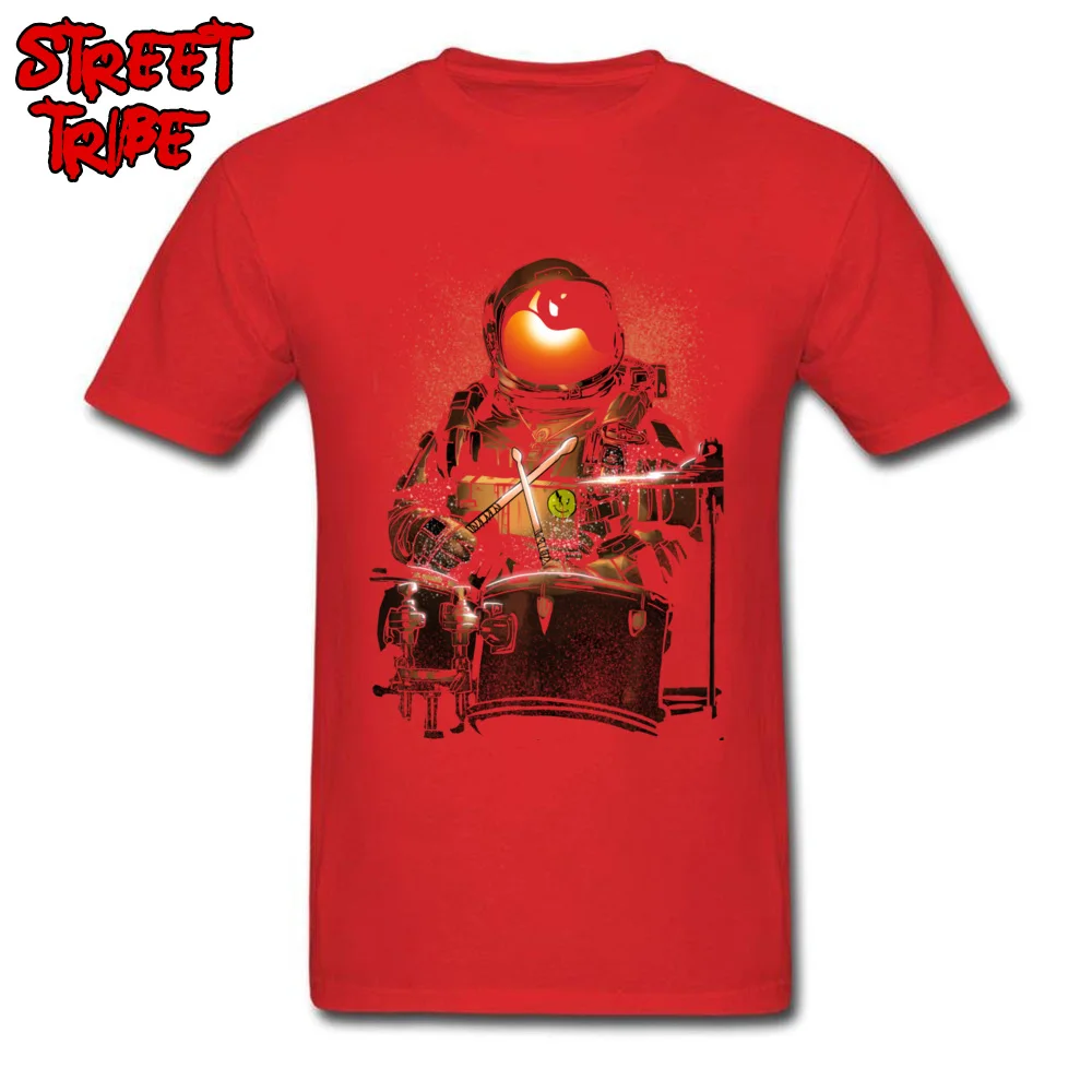 Men's New Coming comfortable Tops Shirt O Neck Summer Fall Cotton T Shirts cosie Short Sleeve astronaut space drummer Tee-Shirts astronaut space drummer red