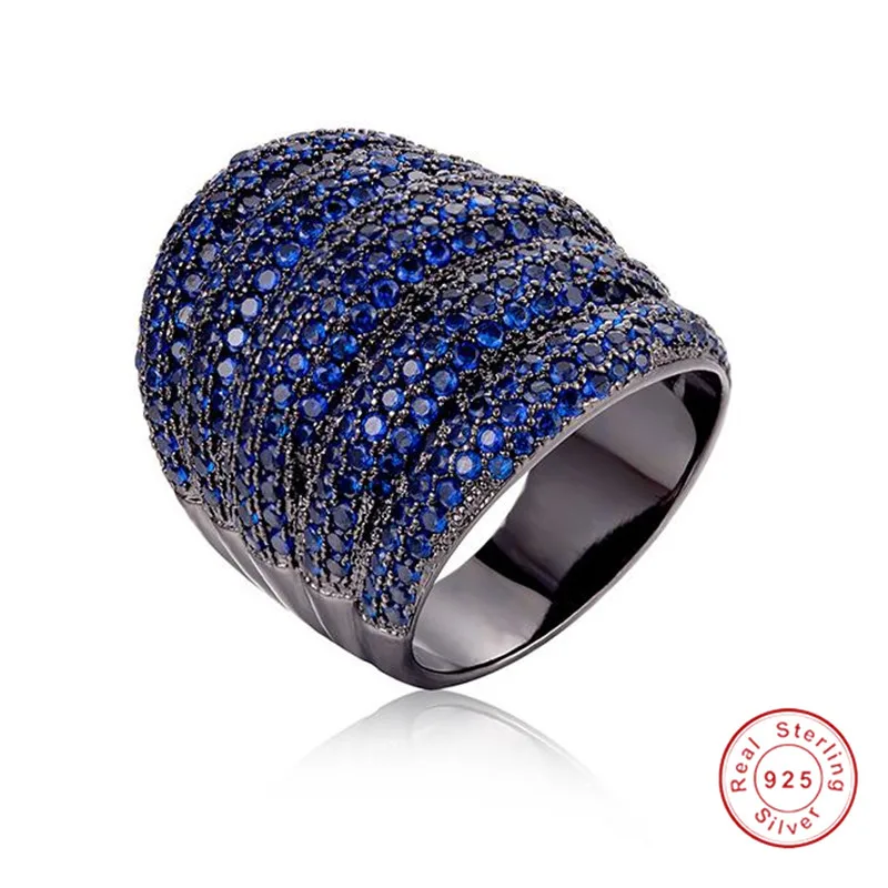 

Luxury Wide Stackable Geometry Blue Sapphire Rings For Women Wedding Engagement Dubai Bridal Finger Ring Jewelry Addiction