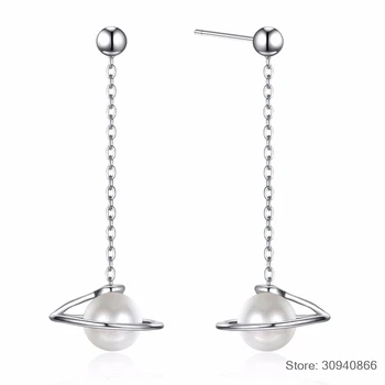 

Authentic 925 Sterling Silver Long Tassel Sparking CZ Simulated Pearl Earrings For Women Luxury Fine Jewelry Bijoux
