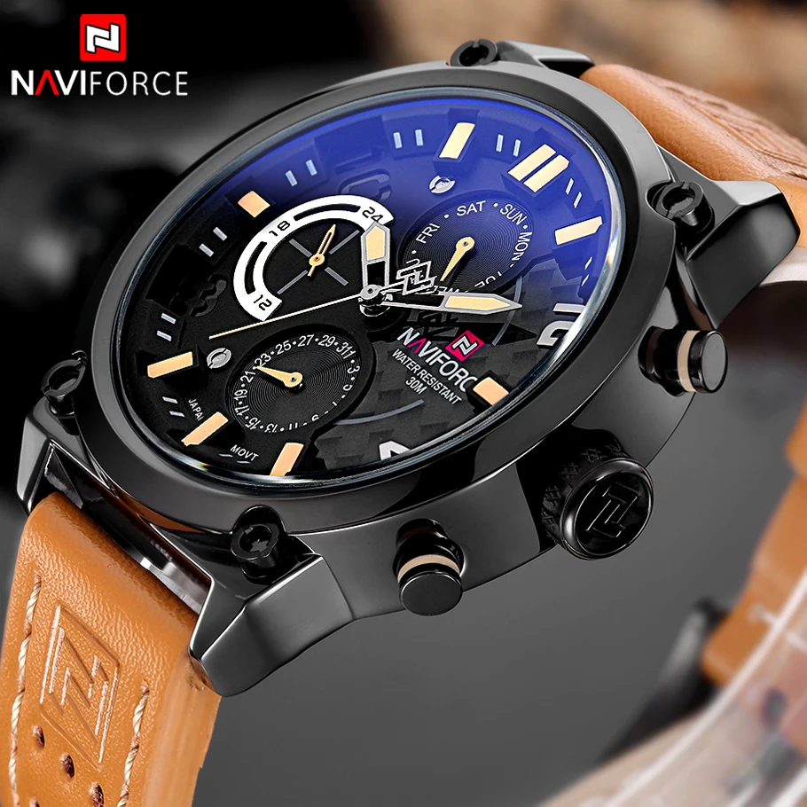 Acheter Naviforce marque de luxe en cuir analogique quartz montres hommes fonctionnelle date mode casual montres horloge homme relogio masculino