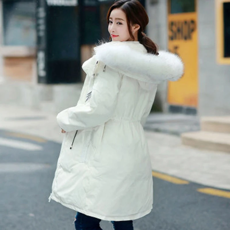 Femmes Grand long Manteau Veste Col Épaississement Femme Mode Duvet Nouvelle Plus Moyen D'hiver blanc Manteaux De 2017 Hiver Blanc Canard Fourrure Noir Qh1002 Et EqfPxvv
