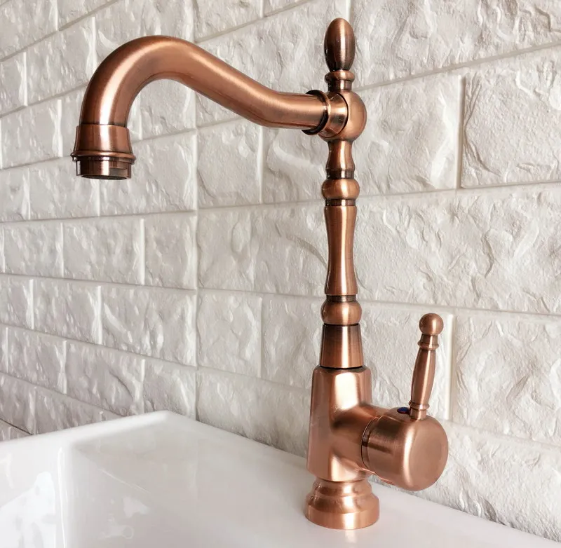 Swivel Spout Water Tap Antique Red Copper Single Handle Single Hole Kitchen Sink & Bathroom Faucet Basin Mixer Tap anf415