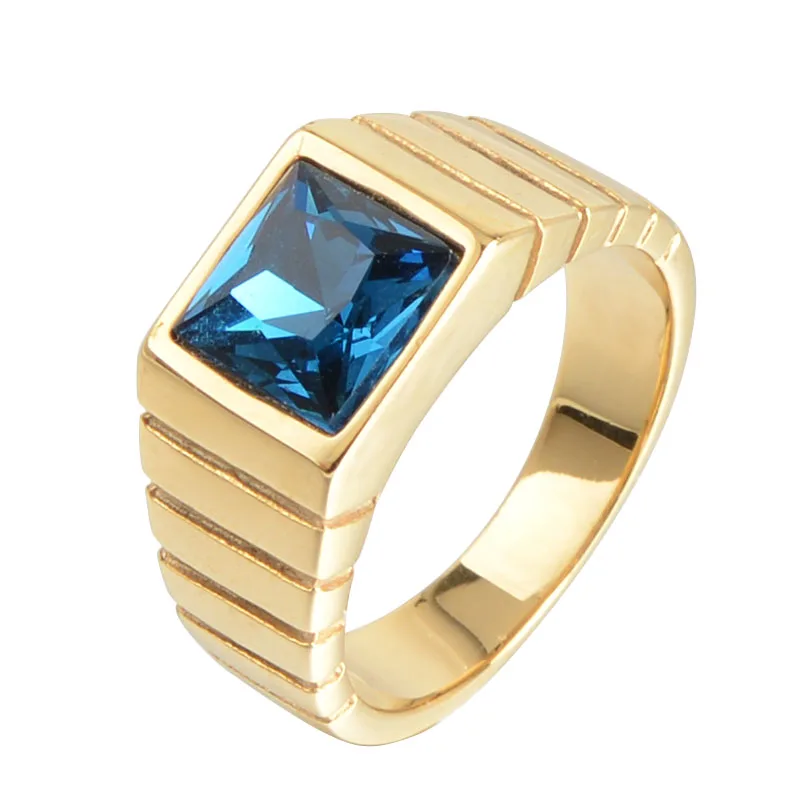 Новинка, модный бренд, высокое качество, блестящая нержавеющая сталь, обручальное крутое Золотое кольцо с камнем, мужские свадебные кольца для мужчин, ювелирные изделия - Цвет основного камня: Gold blue
