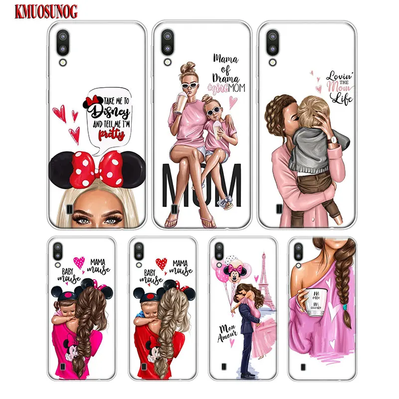 

Transparent Soft Silicone Phone Case Baby Mom Girl Hot Fashion For Samsung Galaxy S10 S10Plus S10e M20 M10 Cover
