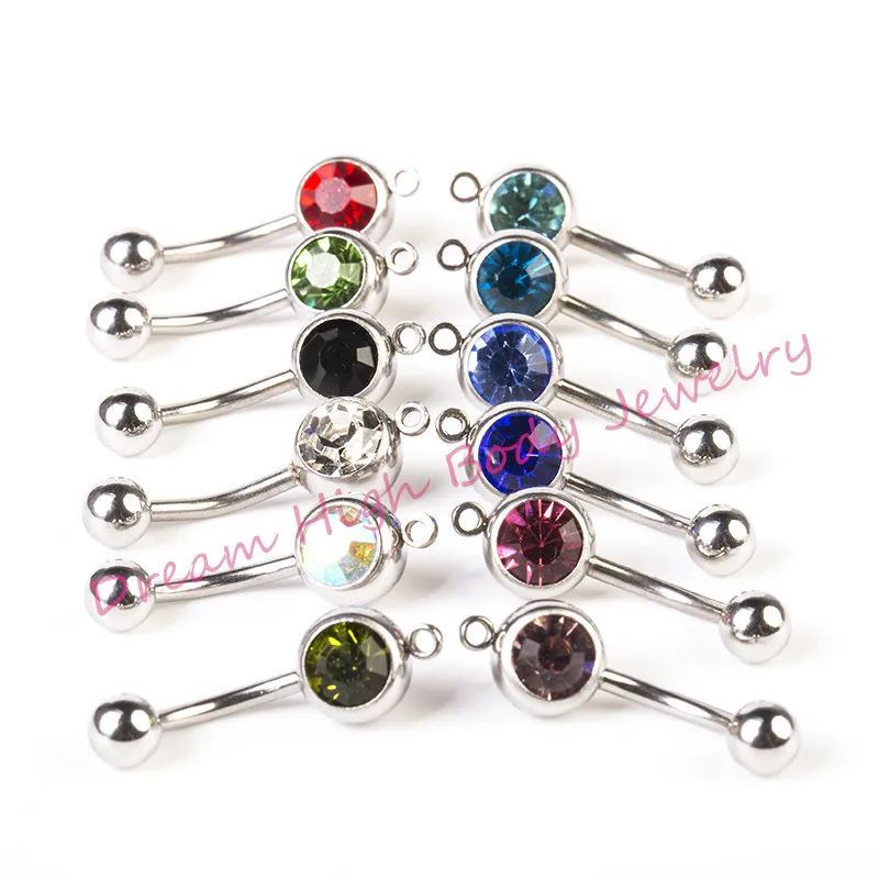 

Steel Belly bar Navel Button Fashion Body Piercing Jewelry Chain 14G With O ring for pendant Dangle 316l Surgical