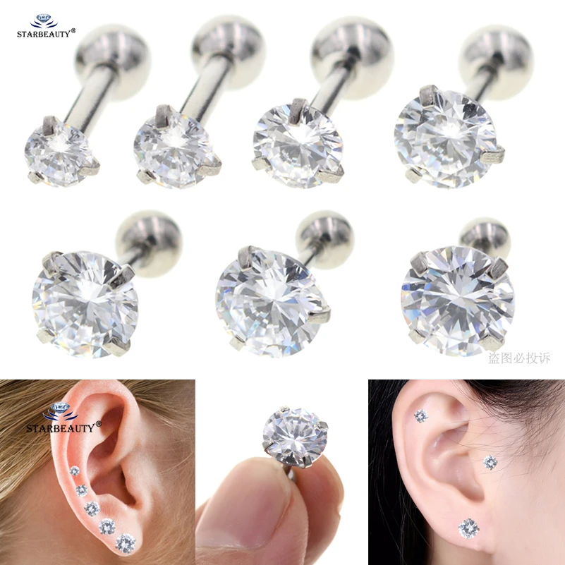 Starbeauty 2pcs 16g 2 8mm Bright Bijoux Stud Earrings Tragus Piercing Helix Piercing Clear Gem Ear Jewelry Pircing Suit Any Age Body Jewelry Aliexpress