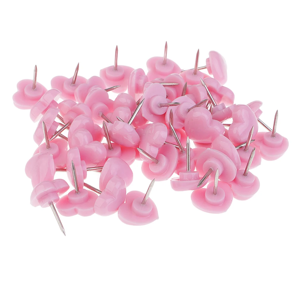 50pcs Heart Shape Head Push Pins Drawing Pins Office Thumbtack Notice Board Pins for Office Supplies