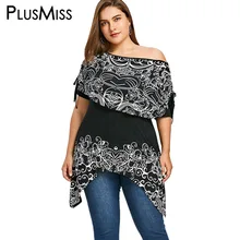 PlusMiss размера плюс 5XL 4XL бандана Цветочный Принт футболки женские большие размеры плащ с длинными рукавами и платье с открытыми плечами накидка футболки женские футболки