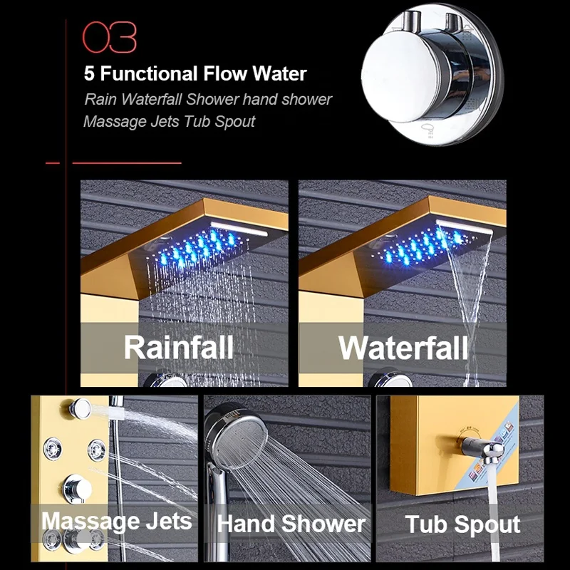 Ванная душевая панель Золотой Матовый водопад дождевая душевая головка смеситель горячей и холодной воды кран Para ванная душ