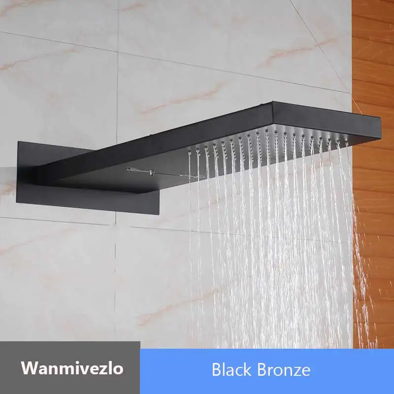 Хромированная полированная настенная душевая головка 2" квадратный водопад и ливневая насадка для душа и ванной из нержавеющей стали смеситель для душа - Цвет: Black Bronze