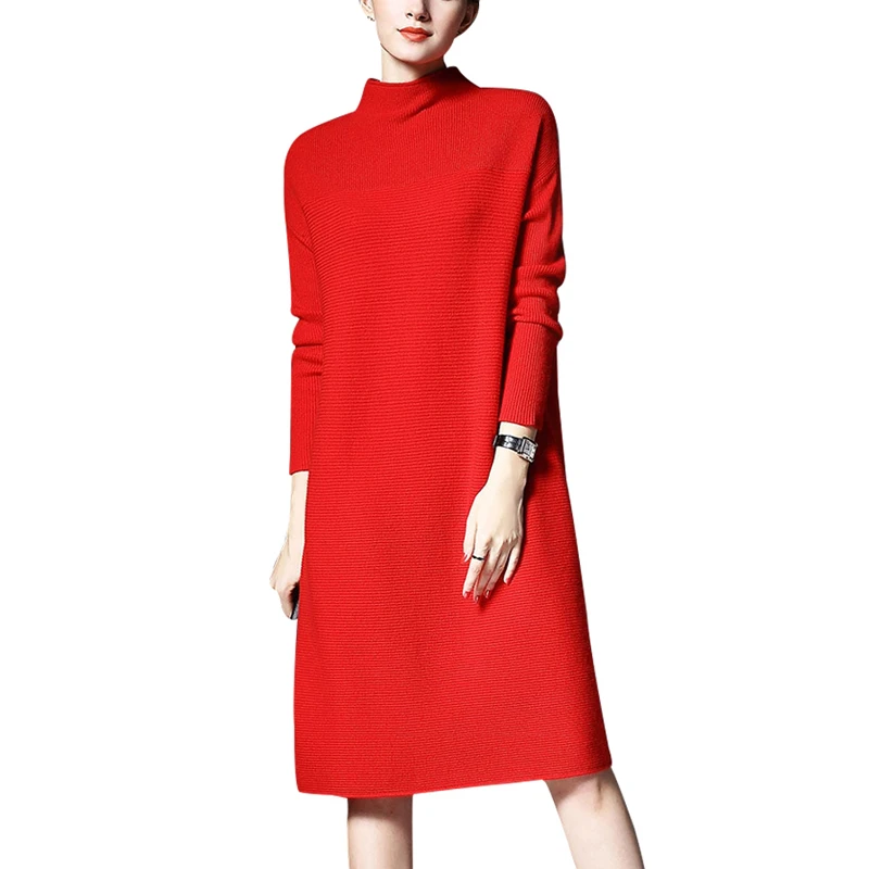 Goedkoop 2018 Runway Herfst Winter Vrouwen Trui Jurk Mode Coltrui Knielengte Vrouwelijke Vintage Gebreide Jurk Vestidos Plus Size 5XL