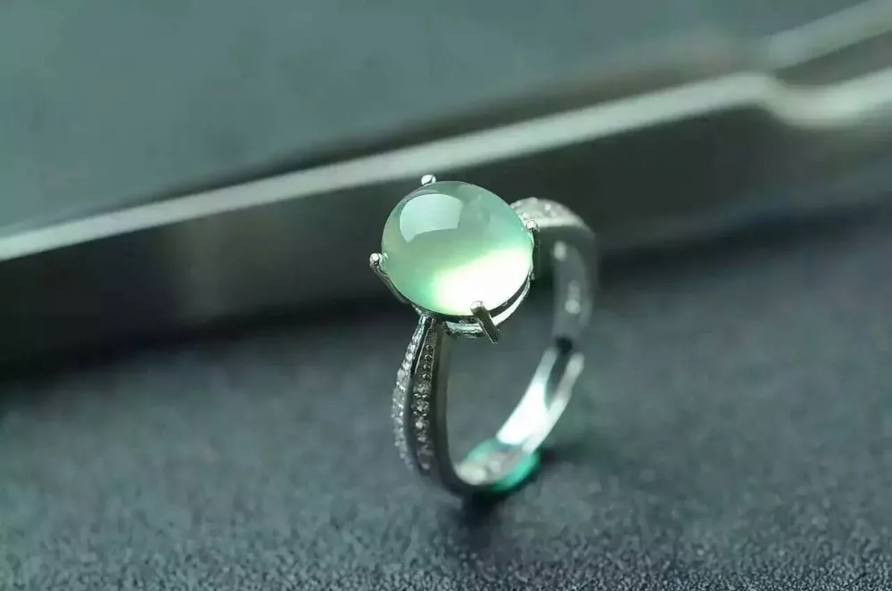 

Natural green prehnite stone Ring Natural gemstone Ring S925 sterling silver trendy Elegant refined round women's party Jewelry