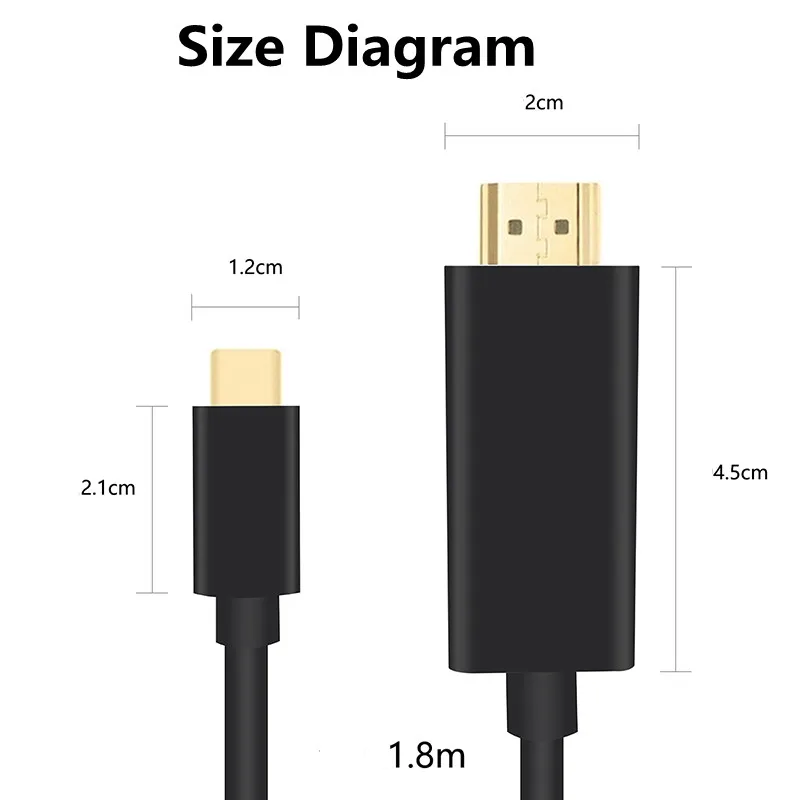 Usb type C к HDMI адаптер USB 3,1 USB-C к HDMI адаптер мужчин и мужчин конвертер для MacBook2016/huawei Matebook/Smasung S8