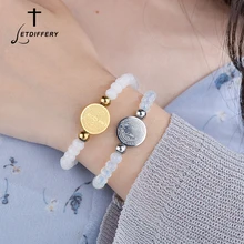 Letdiffery – Bracelets en acier inoxydable avec perles blanches en cristal, bijoux religieux, Saint bénisse, vente en gros