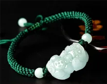 2017 Natural Jadeite A Stone Bracelet Handmade Weave Carved PIXIU Women Men's Gift Bracelets Jades Jewelry+Green/Red/Black Rope green stone boutique burma pixiu pendant jewelry gift 1