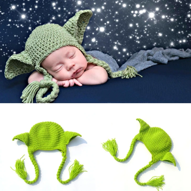 Ручной работы трикотажные Детские Звездные войны костюм Йоды шляпа для фотографирования новорожденных реквизит