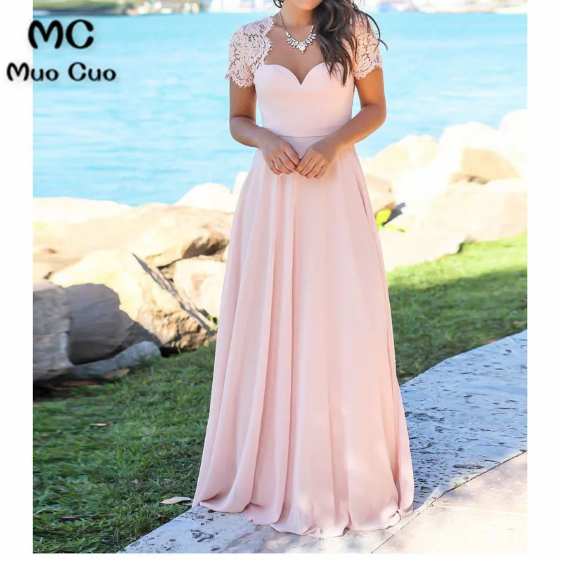 WellBridal Blush Pink Halter Evening Party Dress Lace Bridesmaid Cocktail Dress