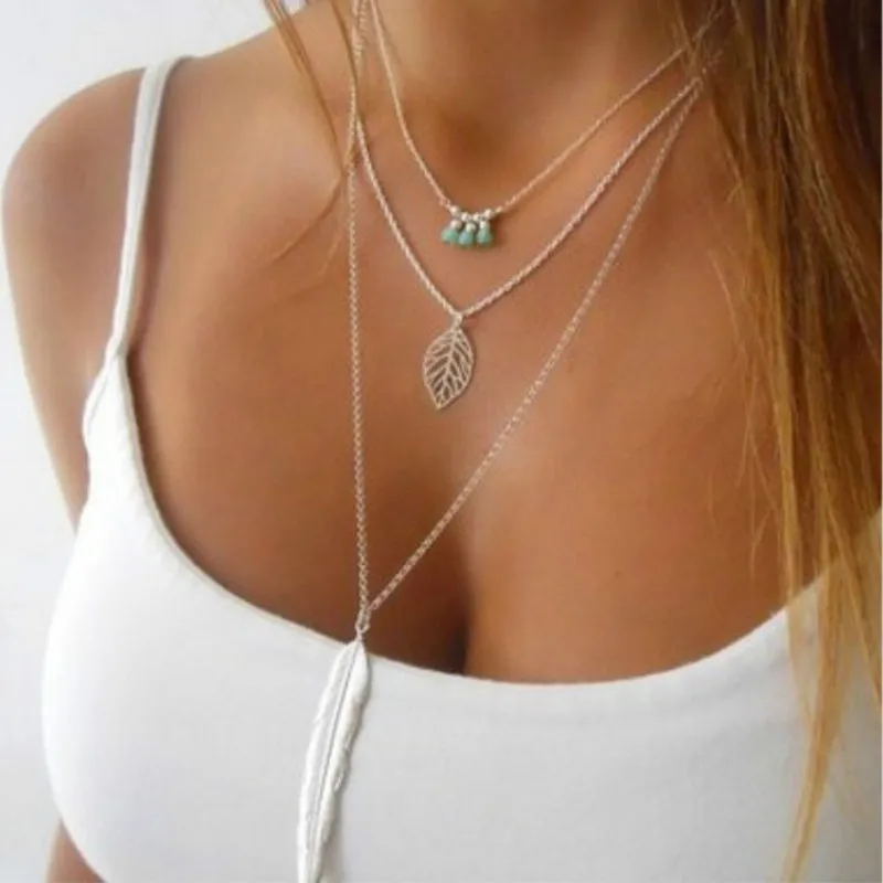 

New Fashion Heart Leaf Moon Pendant Necklace Crystal Necklace Women Holiday Beach Statement Jewelry Wholesale