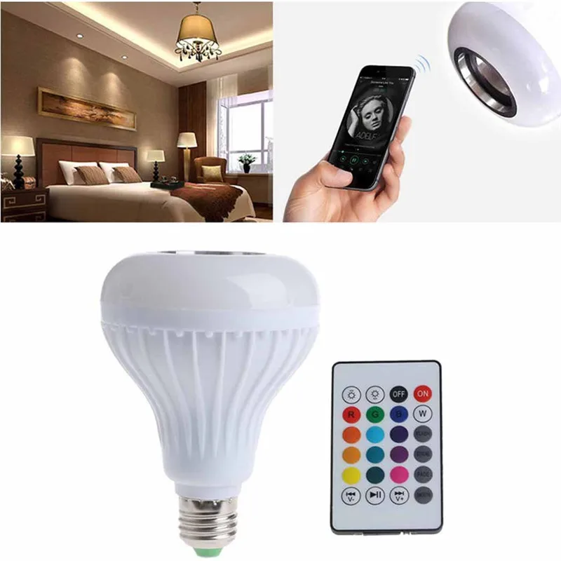 Светодиодный светильник с Bluetooth динамиком E27, умный цветной светодиодный ночник с обновленным пультом дистанционного управления, беспроводной динамик