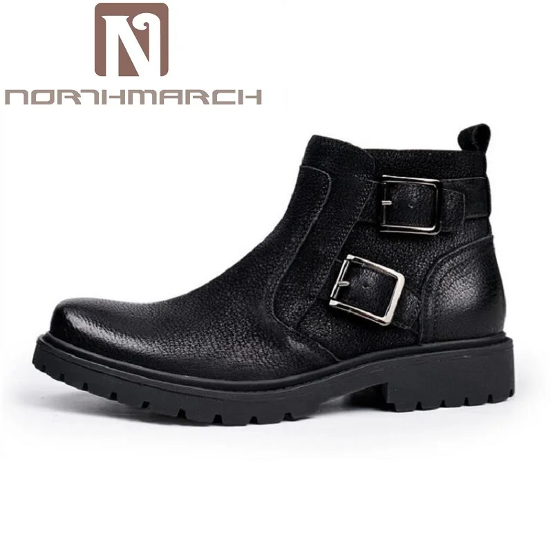 

NORTHMARCH New Button Zip Plush Warm Ankle Boots Men Round Toe Winter Chelsea Boots Motorcycle Boots High-Top Shoes Erkek Bot