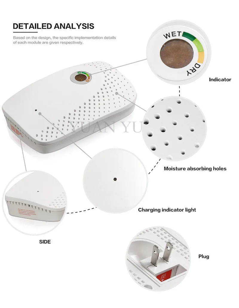 Мини-портативный осушитель, Электрический осушитель воздуха, интеллектуальный влагопоглощающий осушитель для домашнего гардероба, книжный шкаф