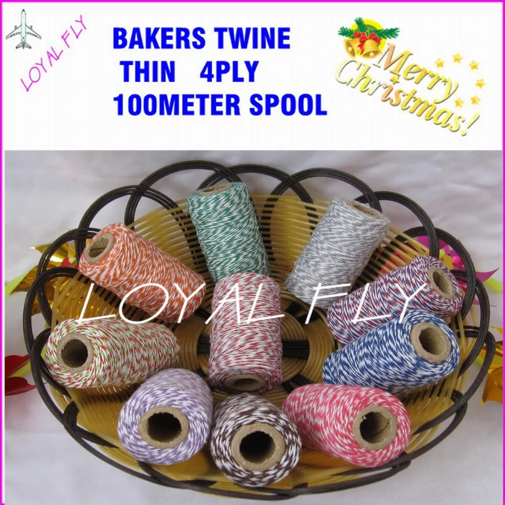 

80pcs/lot bake's twine thin 4ply 100m/spool 22 color choose,bakers twine baker's wine