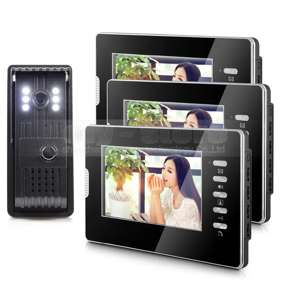 

DIYSECUR Home Security Intercom System Vandalproof Camera 7" Color Monitors for 3 Rooms