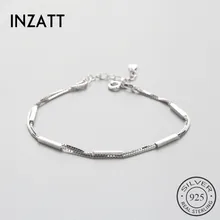 INZAT новое поступление настоящий прямоугольный браслет 925 пробы для женщин геометрический элегантный металлический звеньевые украшения подарок на день рождения