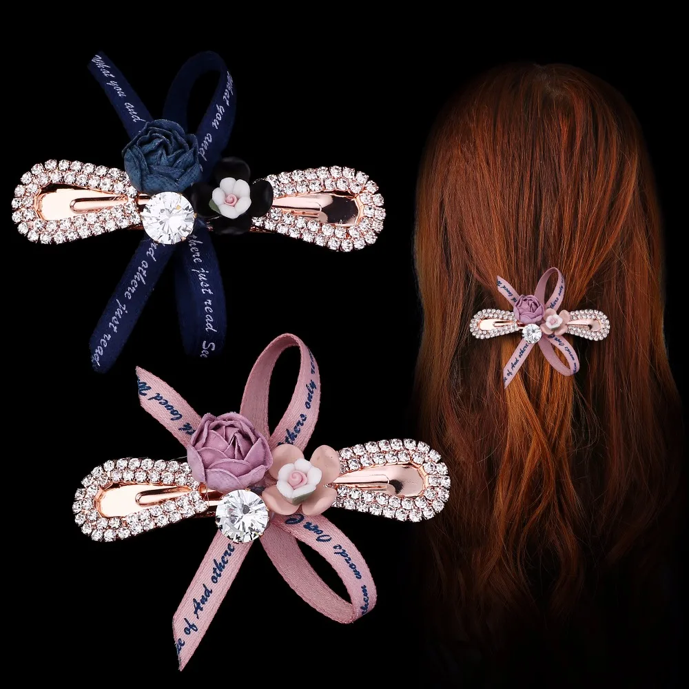 Korean Hair Accessories Rhinestone Bowknot Hair Claws Barrettes for