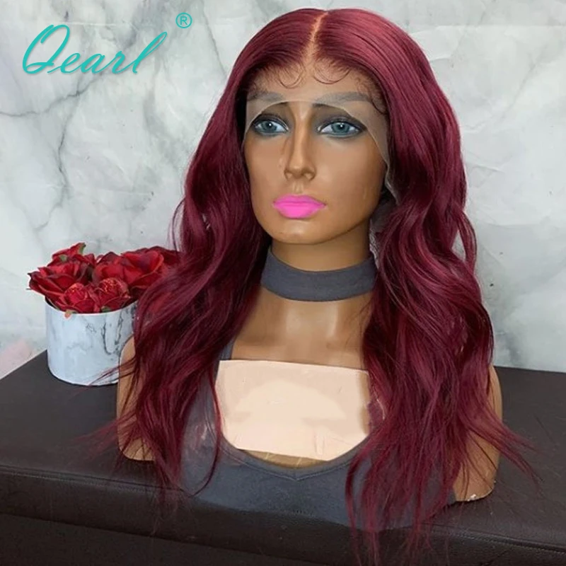

Deep Long Middle Part 13x6 Lace Front Wig Human Hair Wigs 99j Color Pre plucked with Baby Hairs Brazilian Wavy Remy Hair Qearl