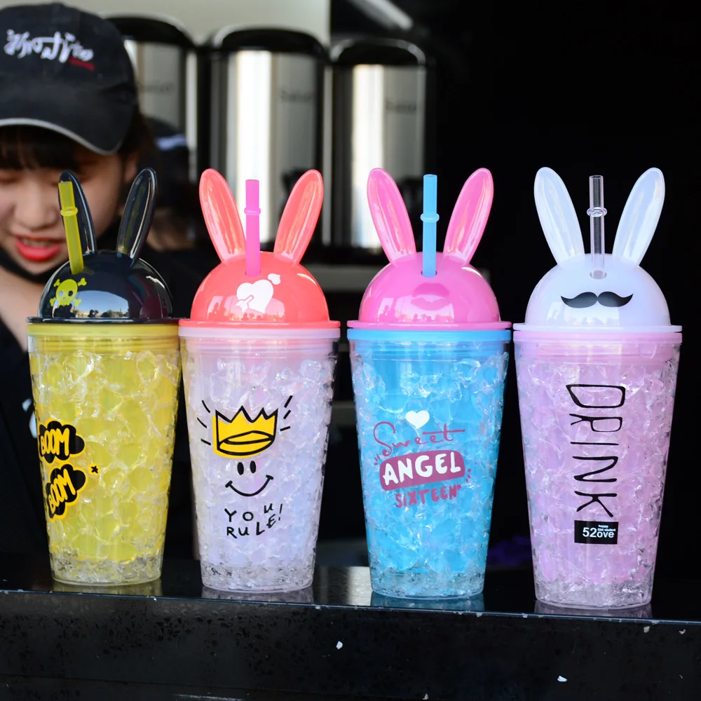 450ml Plastic Water Bottle Ice Cute Rabbit Creative And Convenient