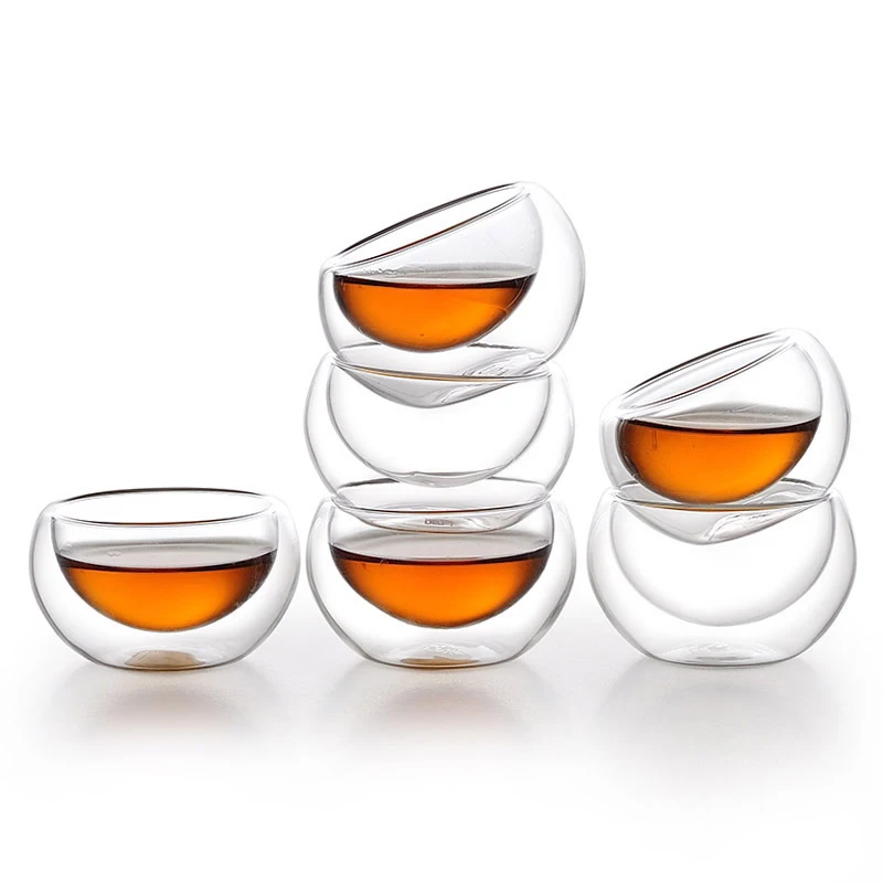 4pcs double walled glass small cups, heat resistence teacups mini drink ware