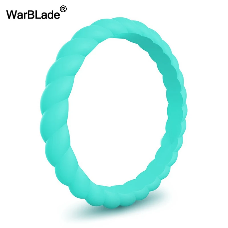 3mm Thin Braided Silicone Ring Fashion Sports Hypoallergenic Crossfit Flexible Woven Rubber Finger Ring For Women Wedding Rings 
