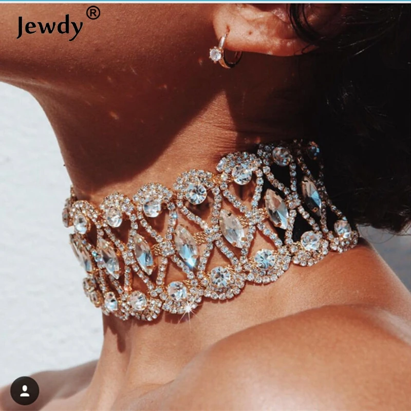 2018 Luxury Punk Flower Crystal Rhinestone Choker Collar Women Gold Silver Chain Necklace Statement Wedding Chocker Jewelry