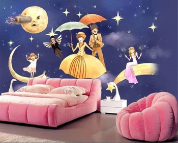 

beibehang Custom HD wall muralhand-painted European-style nightscape cartoon beautiful dreamy background wallpaper for kids room