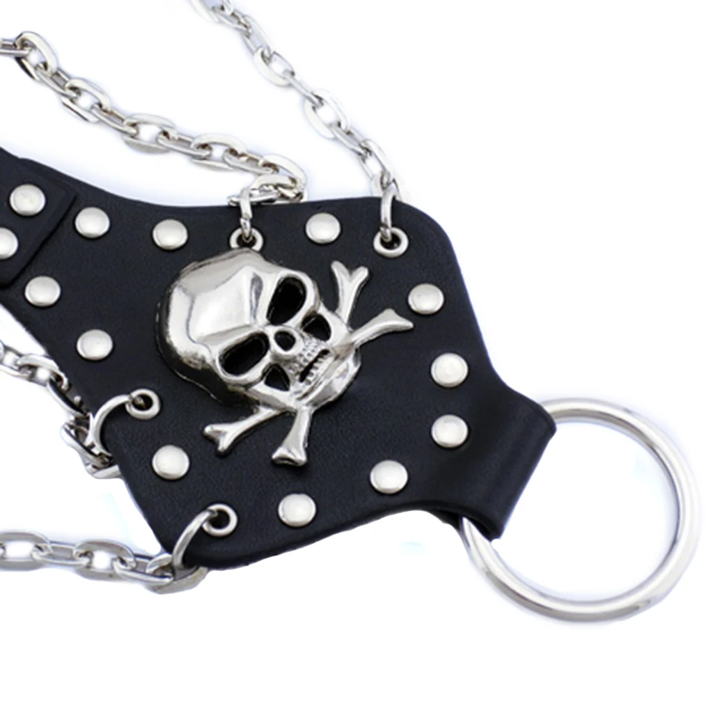 Gothic Punk Men's Biker Alloy Rivet Studs Leather Skull Skeleton Hand Finger Chain Bracelet