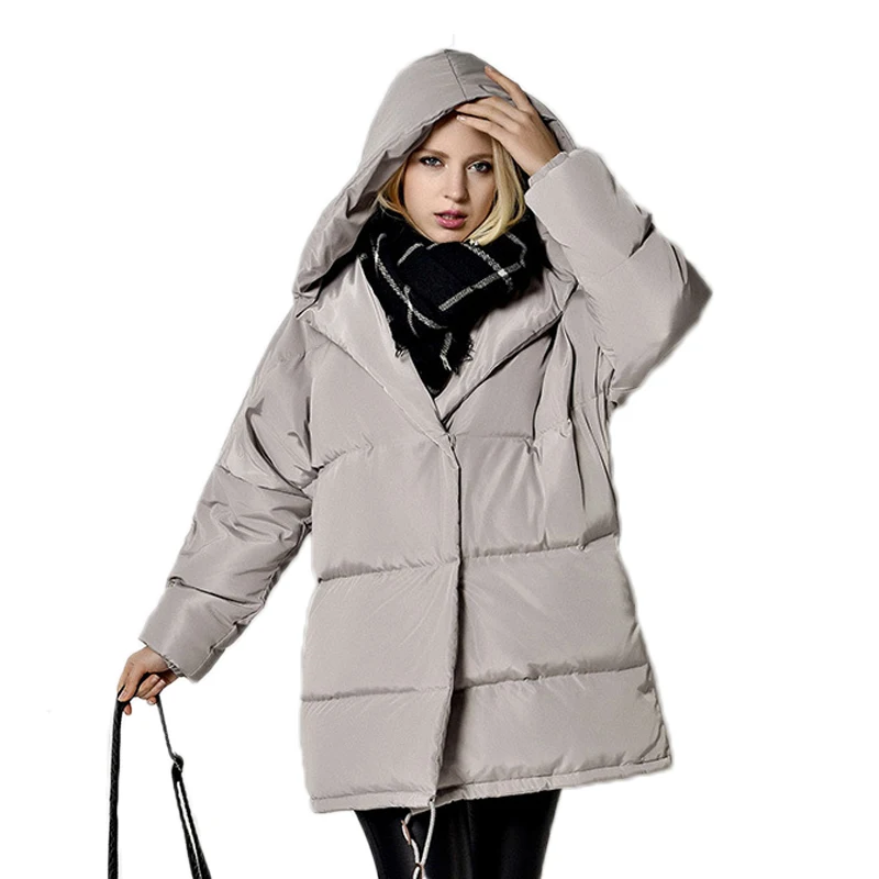Winter Jackets Women 90% White Duck Down Parkas Loose Fit Plus Size Hooded Coats Medium Long Warm Casual Pink Snow Outwear