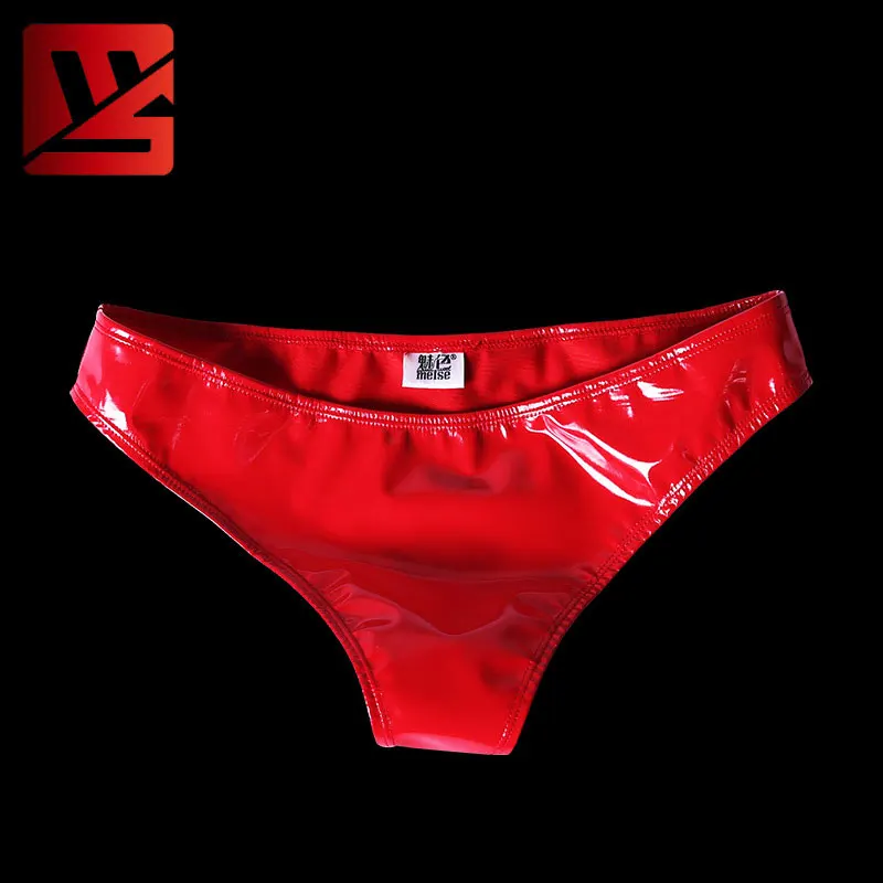 

MEISE PVC Shiny Low-Rise G-string T-shaped Briefs Sexy Micro Thong T-Back Erotic Lingerie Stage Wear For Women Plus Size F21