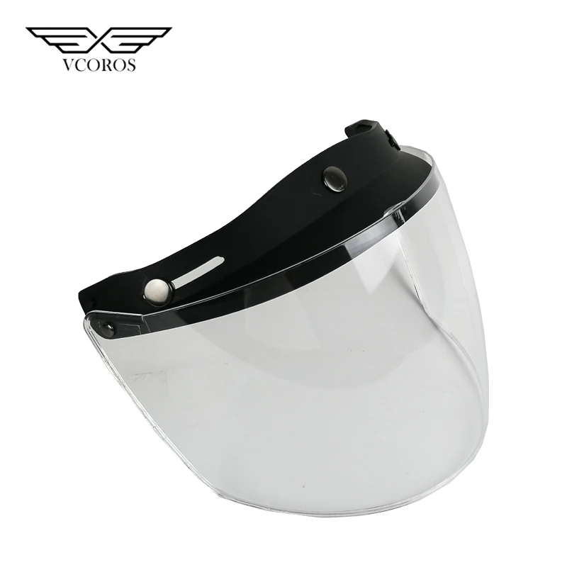 

Straight 3-snap Vintage Retro Motorcycle Helmet Visor For Open Face Half Motorbike Helmet Transparent silver Black