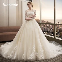 Fansmile роскошное свадебное платье с длинным шлейфом Vestido De Noiva, кружевное свадебное платье, подгонянное по индивидуальному заказу размера плюс, свадебные платья, свадебное платье FSM-482T