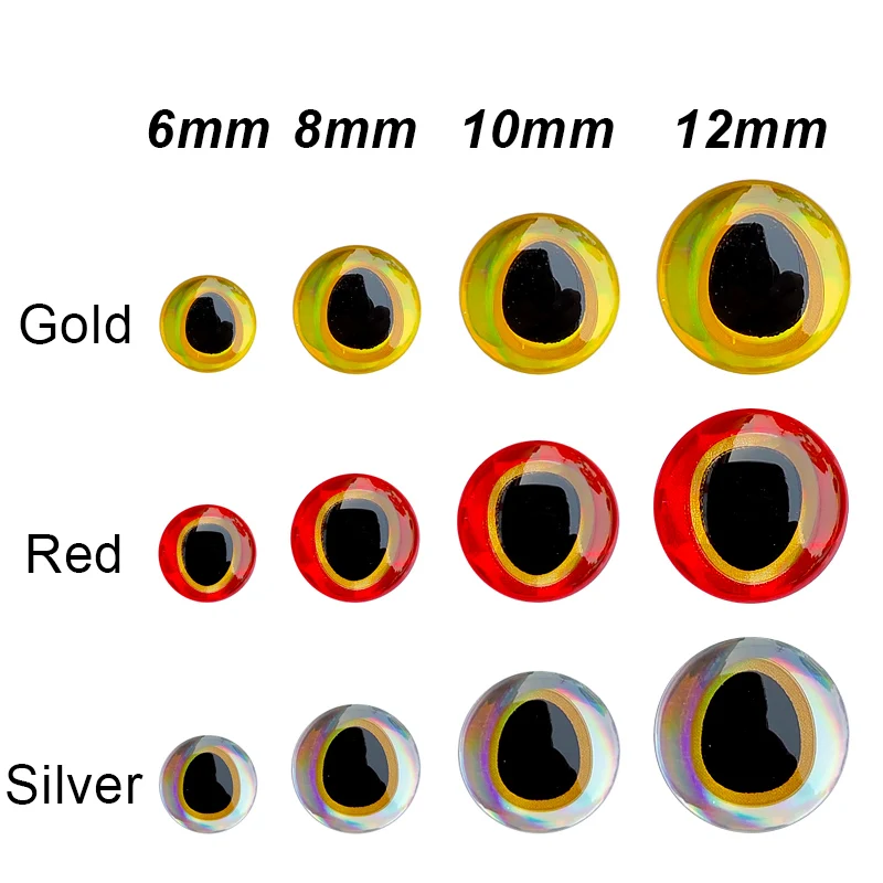 Fishing Lure Eyes 100pcs/set 3D Simulation Water Drop Saltwater Fishing Artificial Fish Eyes Silver/Red/Gold 6mm/8mm/10mm/12mm-1