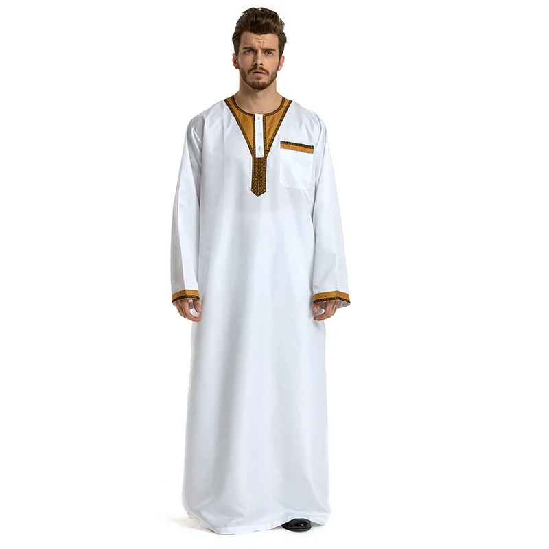 

White Islamic Jubba Clothing Kaftan Plus Size Muslim Arab Robe Men Long Sleeve Moslim Hui Pakistani Man Abaya Indian Male Dress