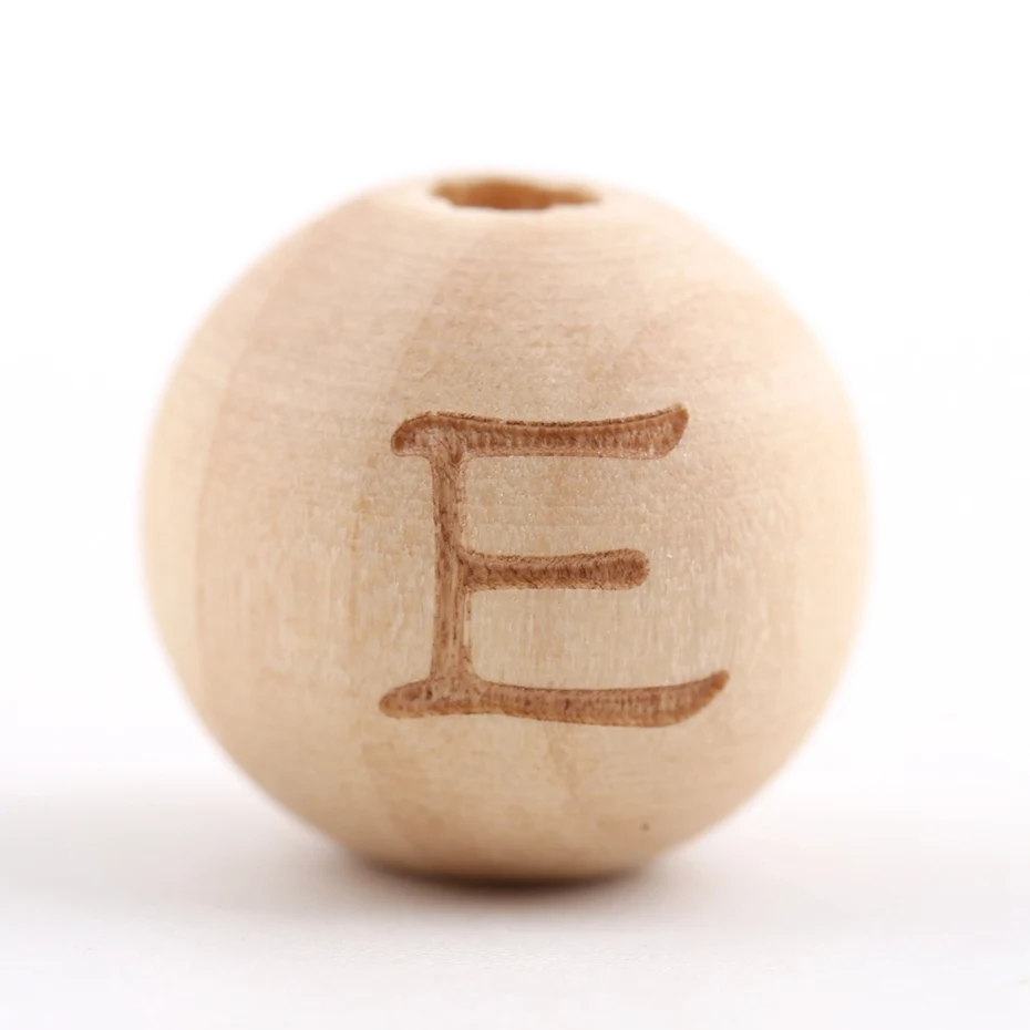 Beads Letter E Давайте сделаем 30 шт. Пищевой Круглый бисер кленовый, деревянный 14 мм DIY ожерелье аксессуары безопасный деревянный Прорезыватель английские буквы - Цвет: Beads Letter E