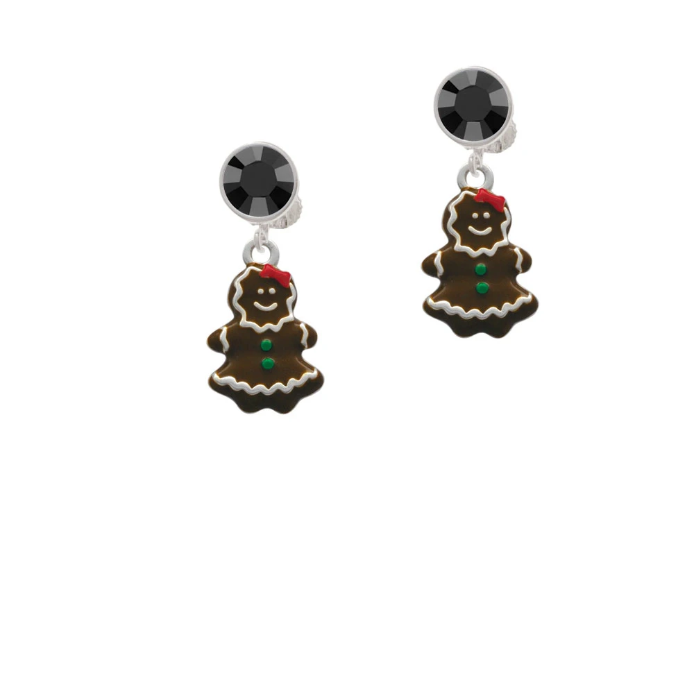 Enamel Gingerbread Girl Crystal Clip On Earrings (2)
