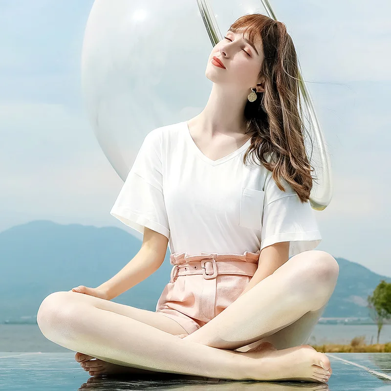 

Casual wild T-shirt 2019 summer new boutique women's round neck solid color loose ladies T-shirt